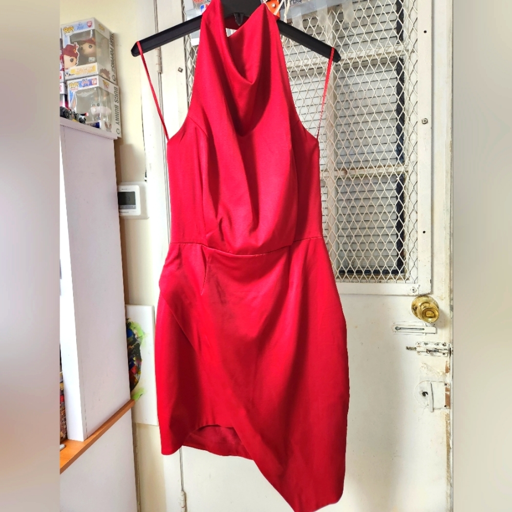 Red sexy asymmetrical cocktail dress
